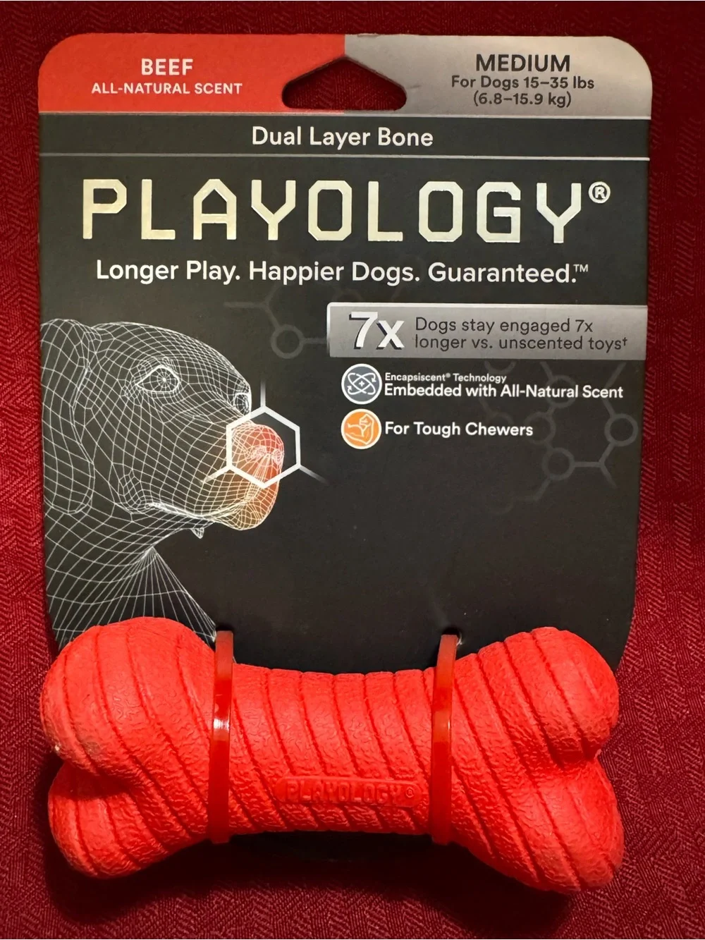 Red Tough Chew Bone with Embedded Scent for Dogs